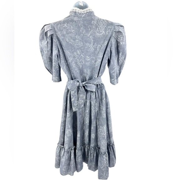 Vintage Pea Patch Prairie Dress Womens 11/12 Beaded Lace Pearl Puff Cottage USA - Picture 6 of 12